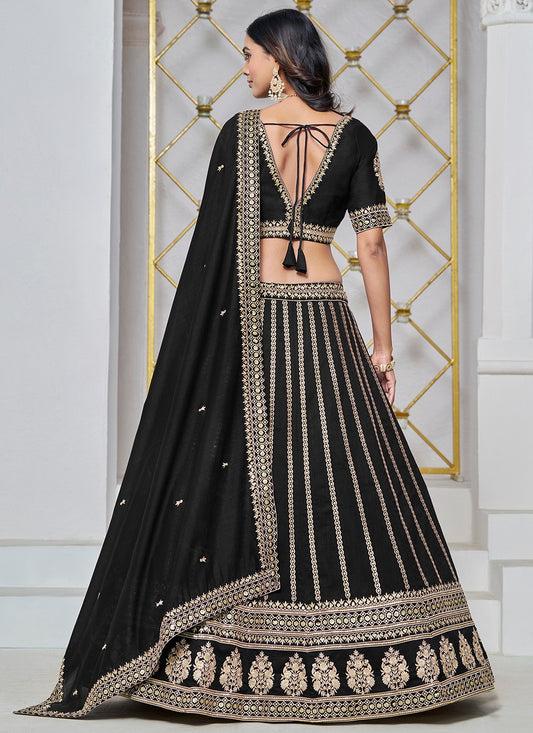 Black color art silk lehenga choli for women online shopping