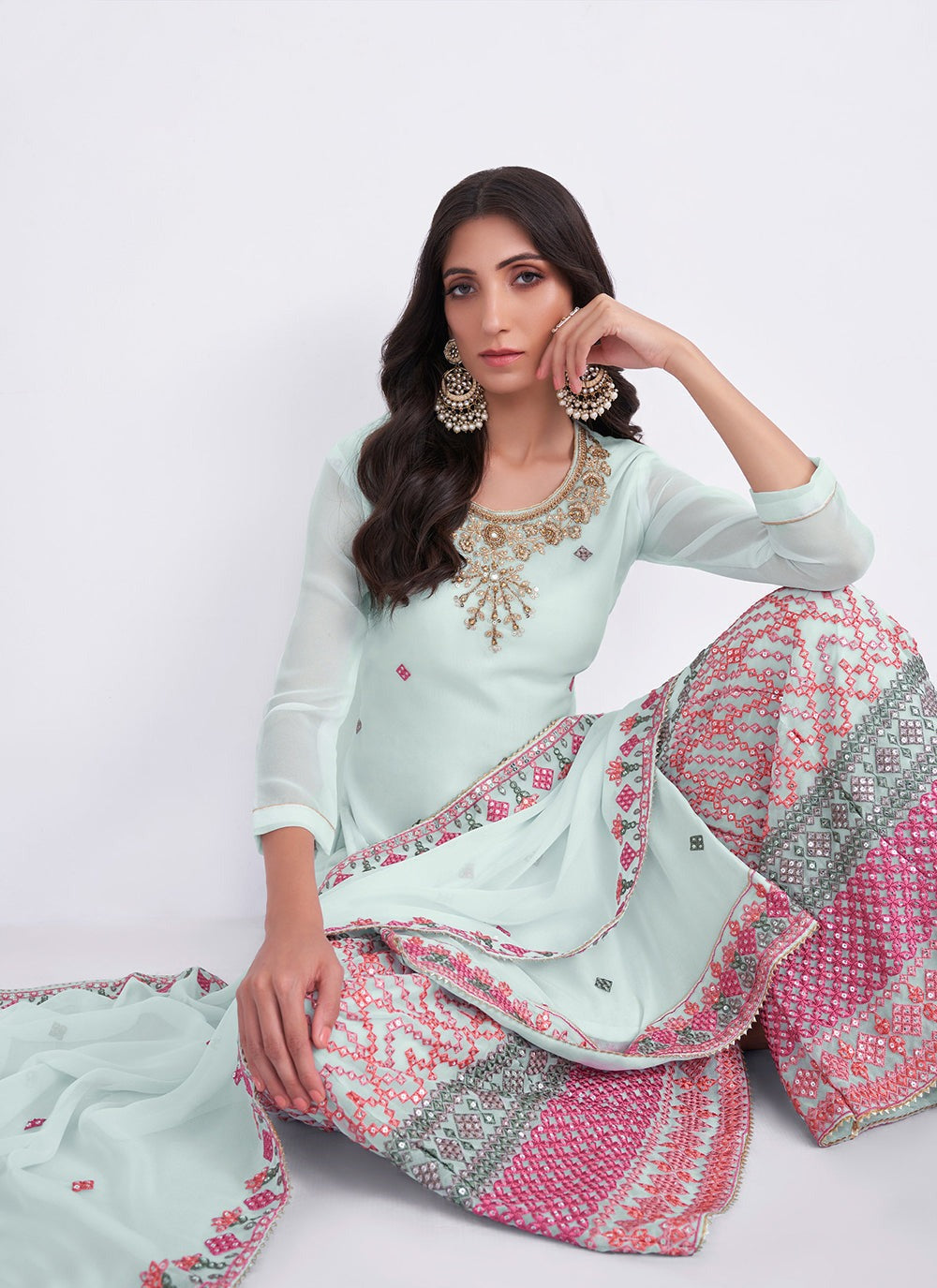 Sky Blue Sharara Set