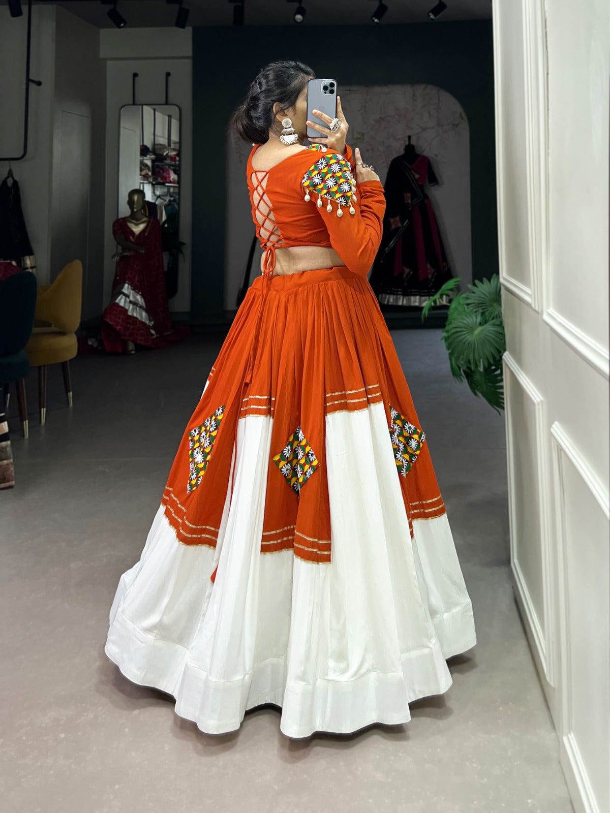 Garba wear orange lehenga choli with online