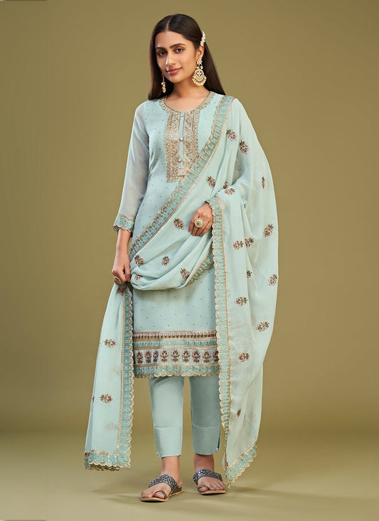 Sky color georgette salwar suit for women price