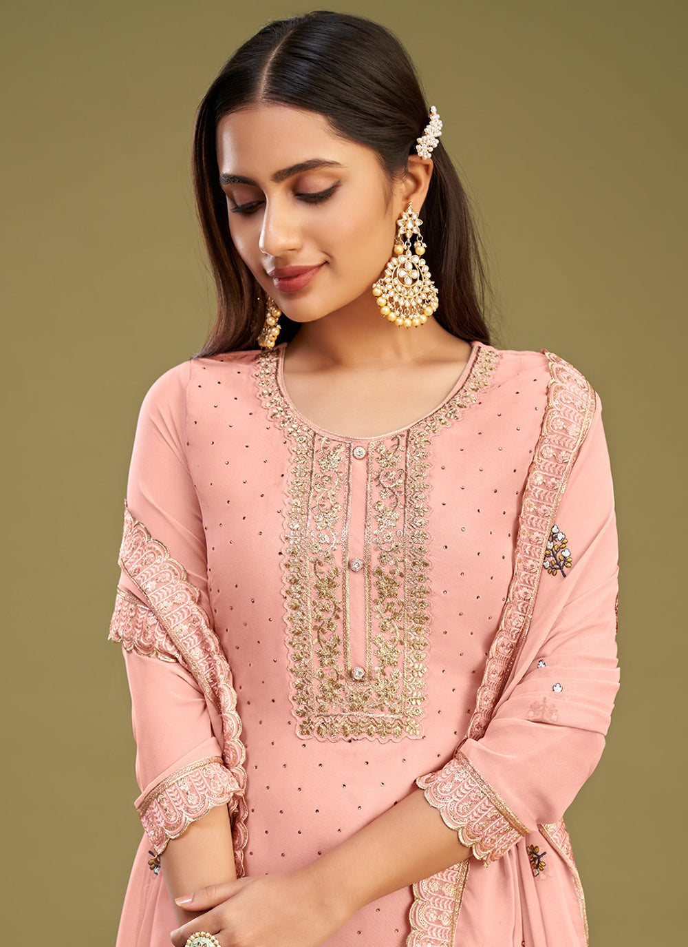Peach color georgette salwar suit for women price