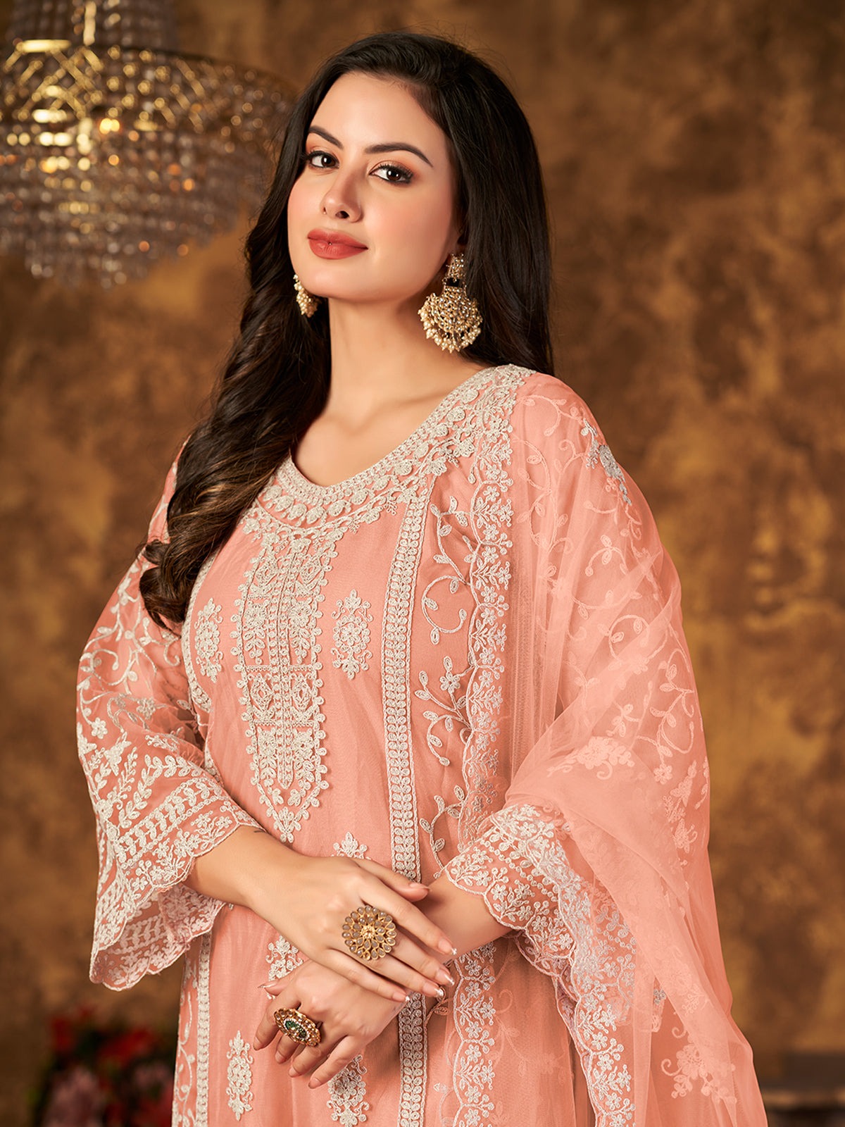Peach color net sharara suit for women online