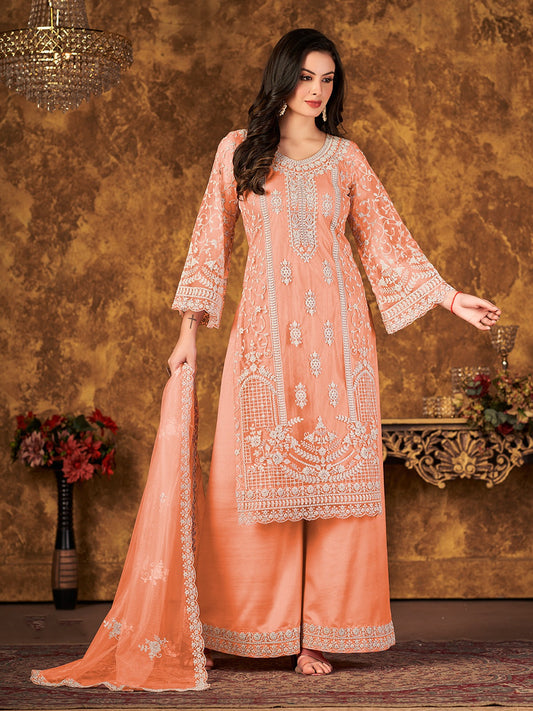 Peach color net sharara suit for women price
