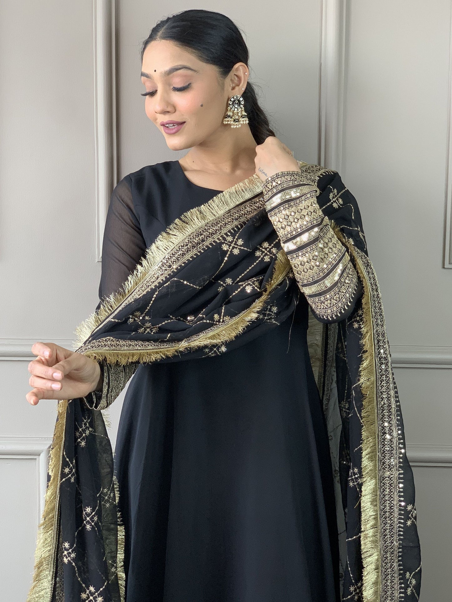 Gown black color georgette gown for wedding