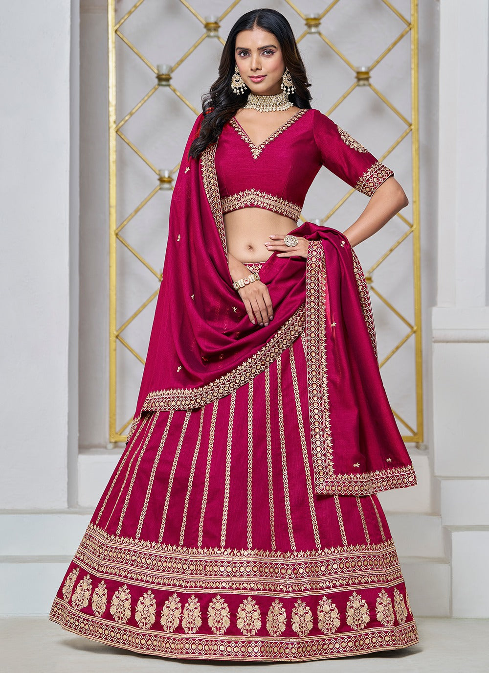 Pink color art silk lehenga choli