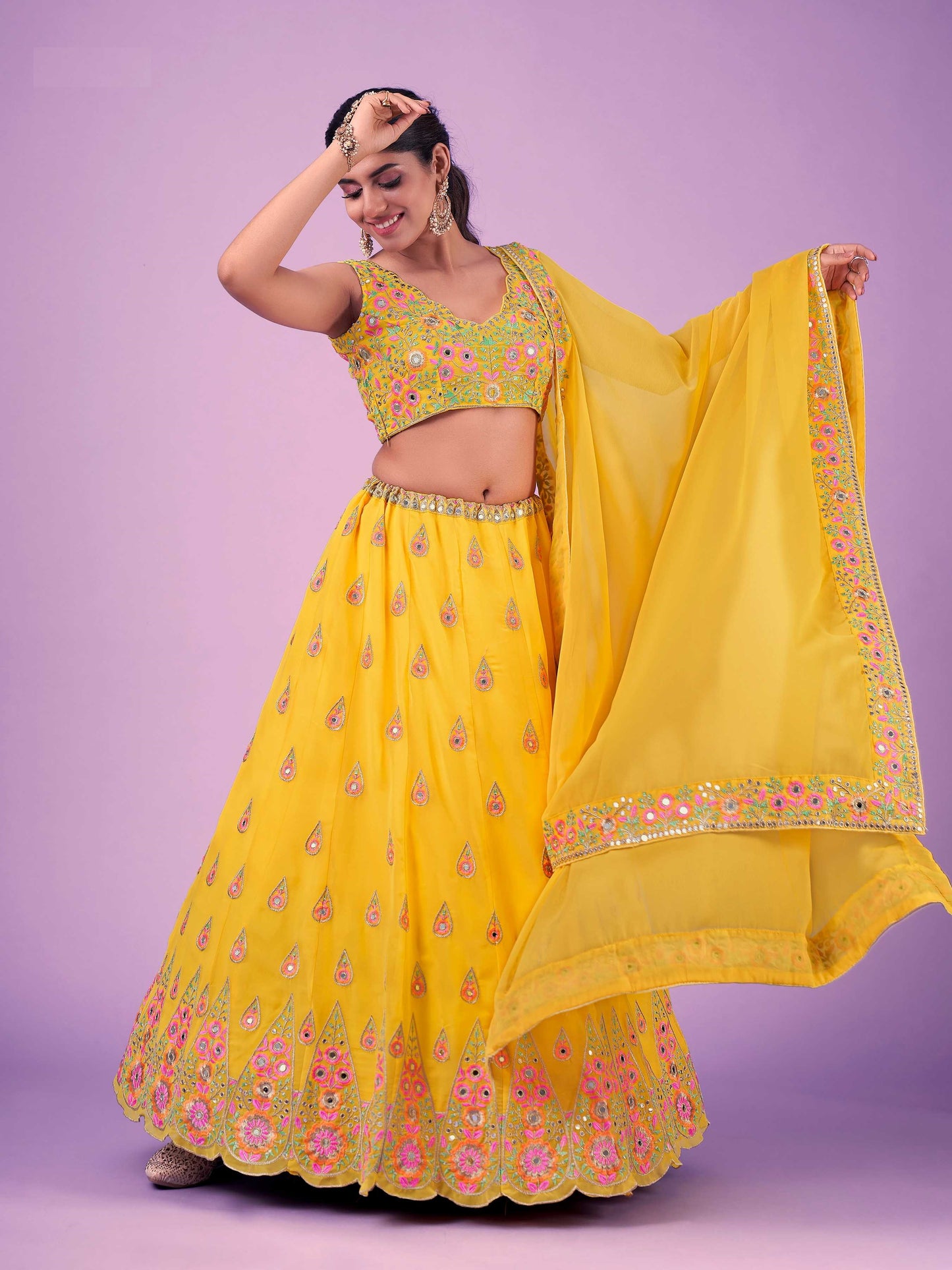 Yellow georgette lehenga choli with dupatta online