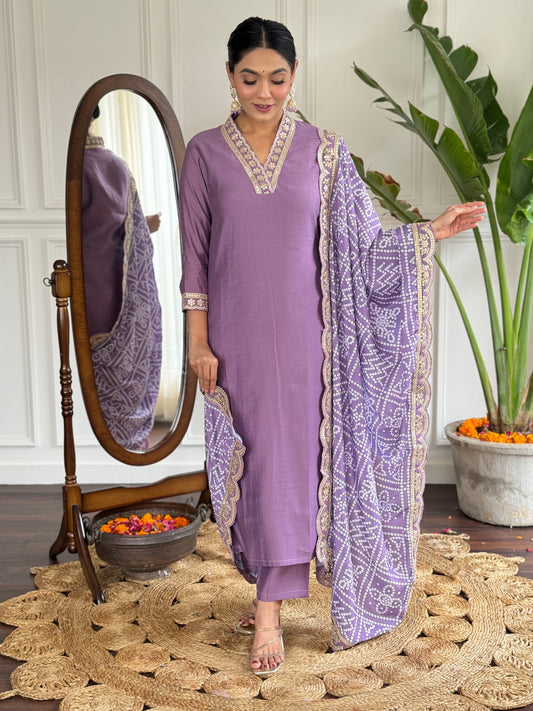 Purple viscose chanderi salwar suit for images