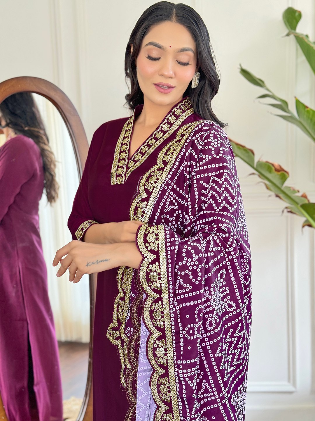 Wine viscose chanderi salwar suit for wedding