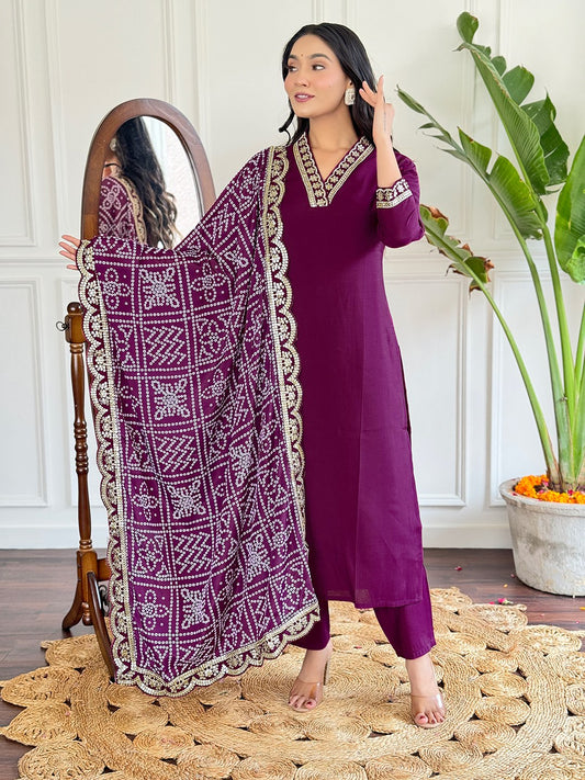 Wine viscose chanderi salwar suit for women price