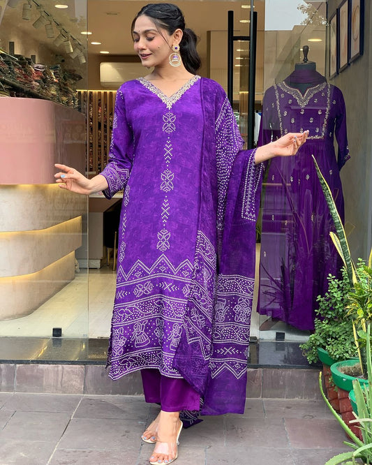 Purple color viscose chanderi salwar suit for wedding