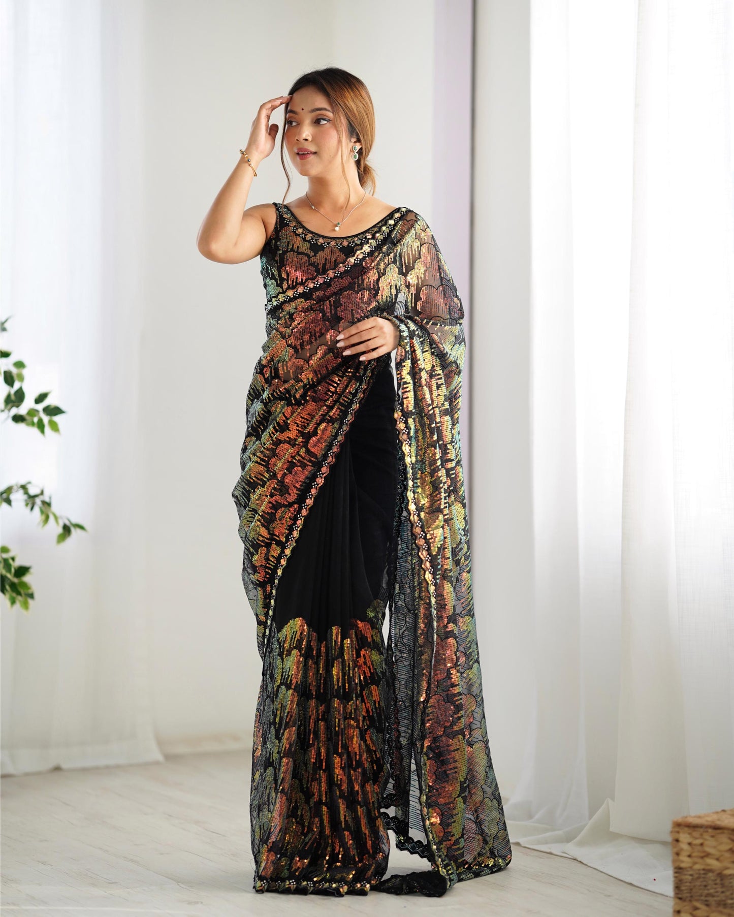 Black net Saree online shopping