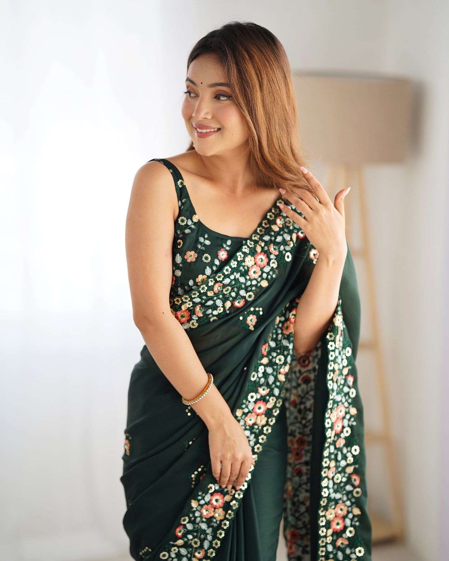 Bottle green saree for Wedding