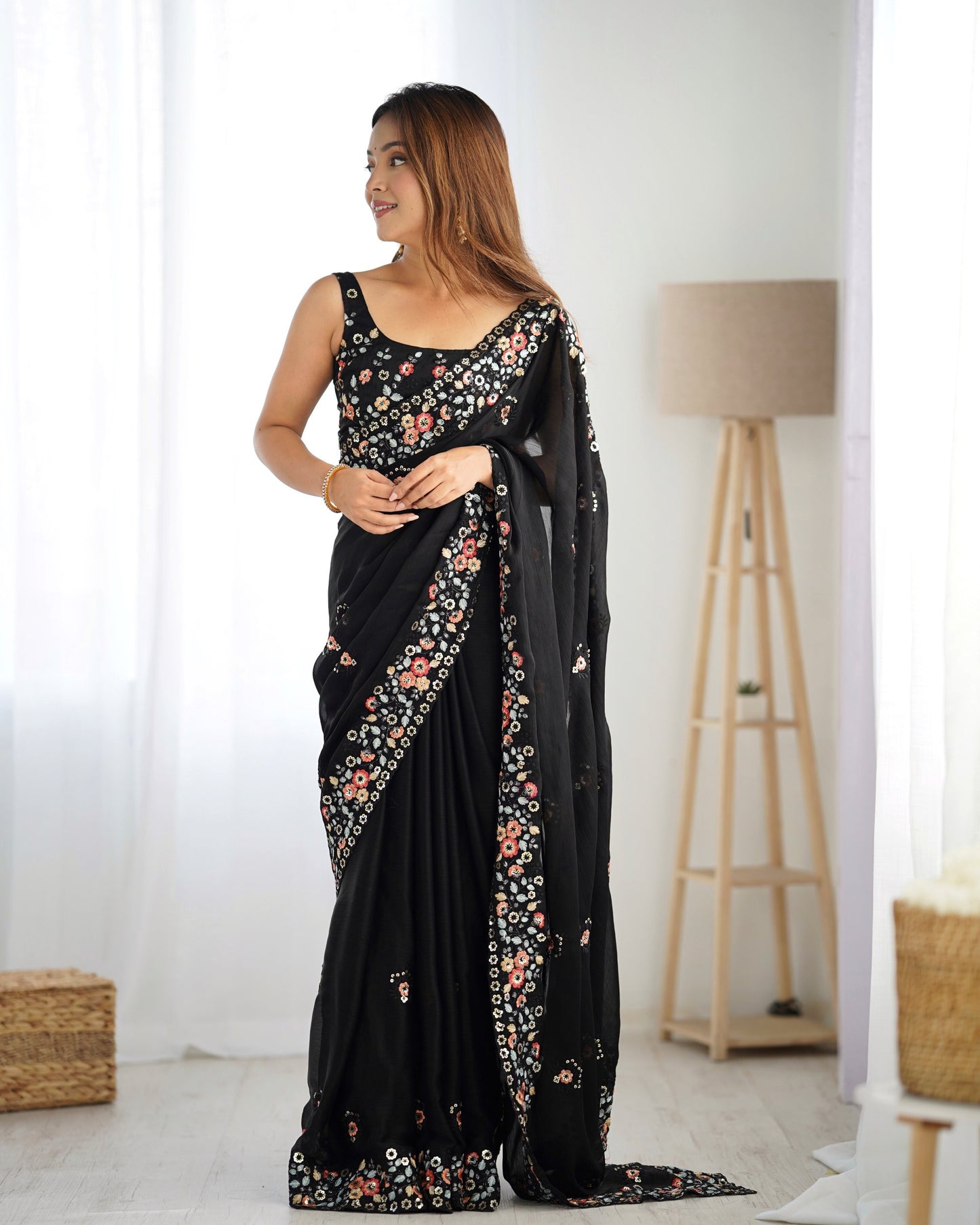 Black Chiffon Saree with Designer Blouse