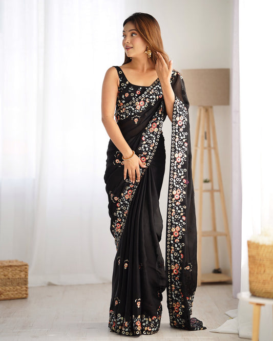 Black Chiffon Saree Party Wear