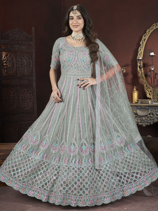 Pista color net gown for wedding