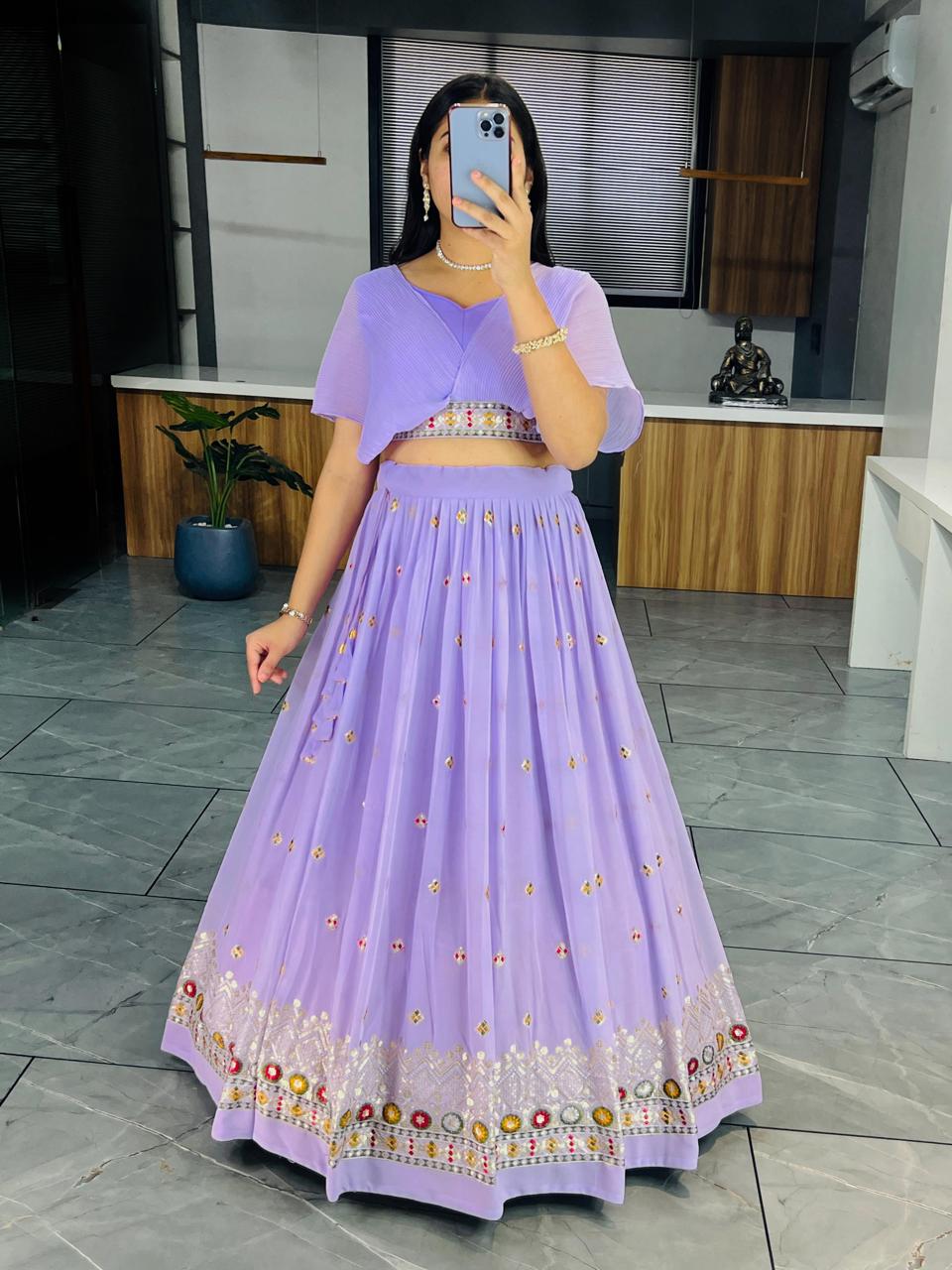 Lavender color georgette lehenga with blouse