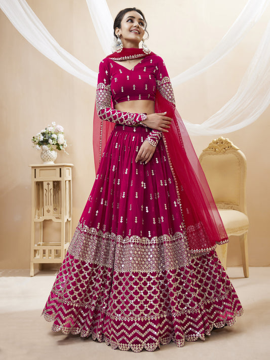 Hot pink color georgette lehenga choli with dupatta