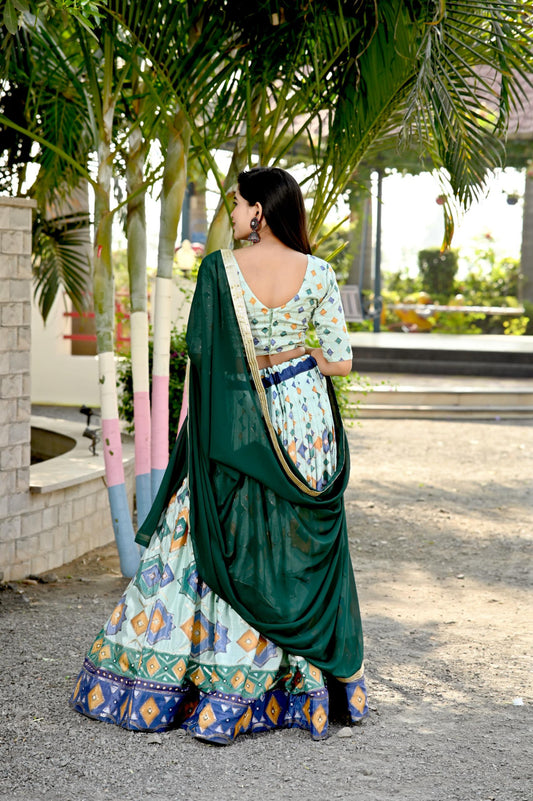 Light Green chinon lehenga choli for party