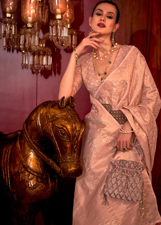 Pink color handloom silk saree images