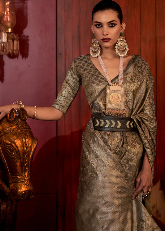 Black color handloom silk weaving saree for women online shopping