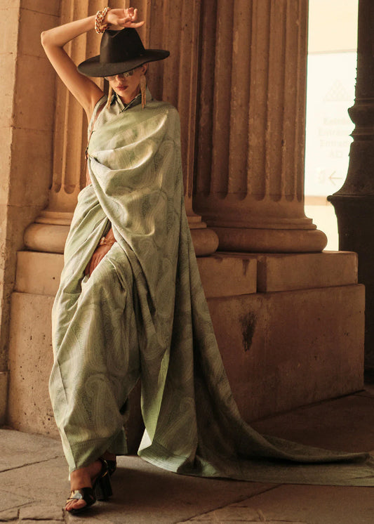 Green color satin silk saree with blouse price