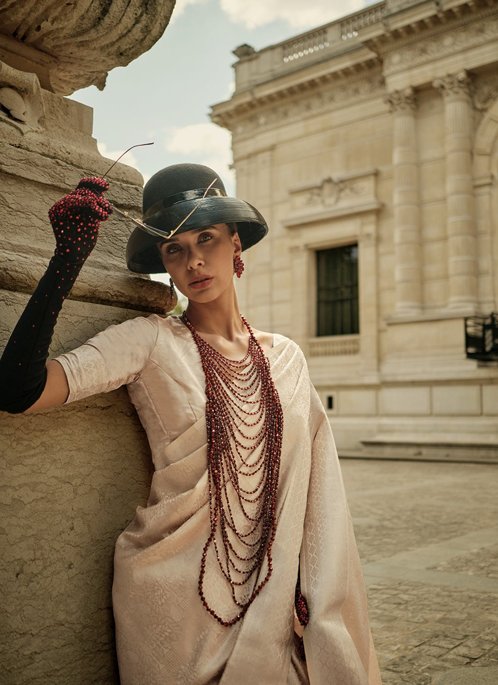 Beige satin silk saree for women with price