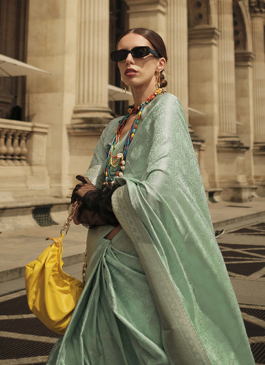 Pista Colour Saree party wear