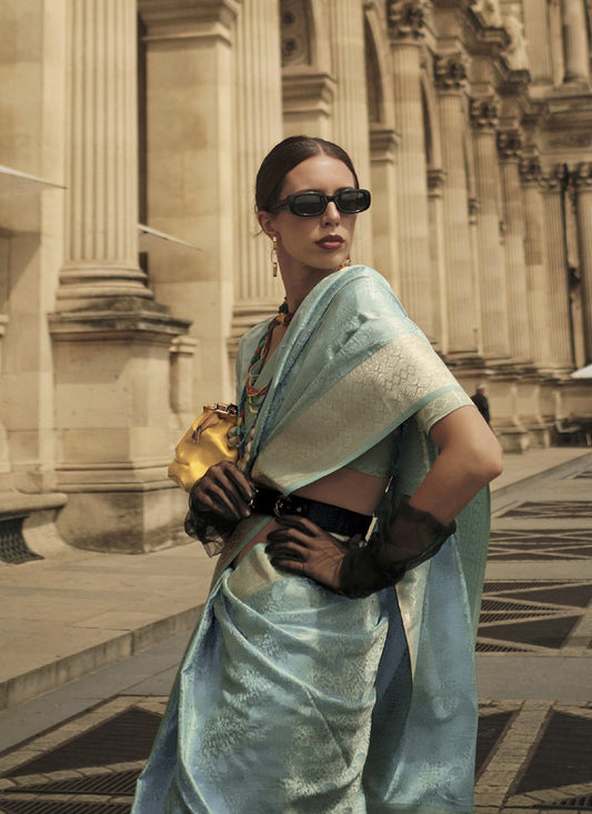 Pista Colour Saree party wear