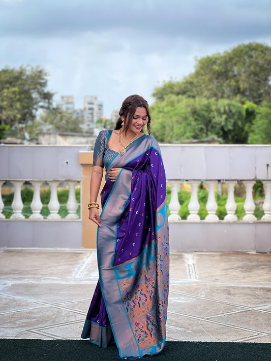 Purple color paithani silk saree with blouse images