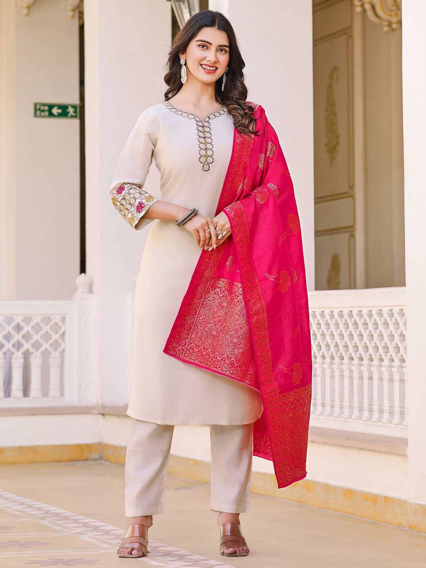 Off white color vatican salwar suit for women with dupatta