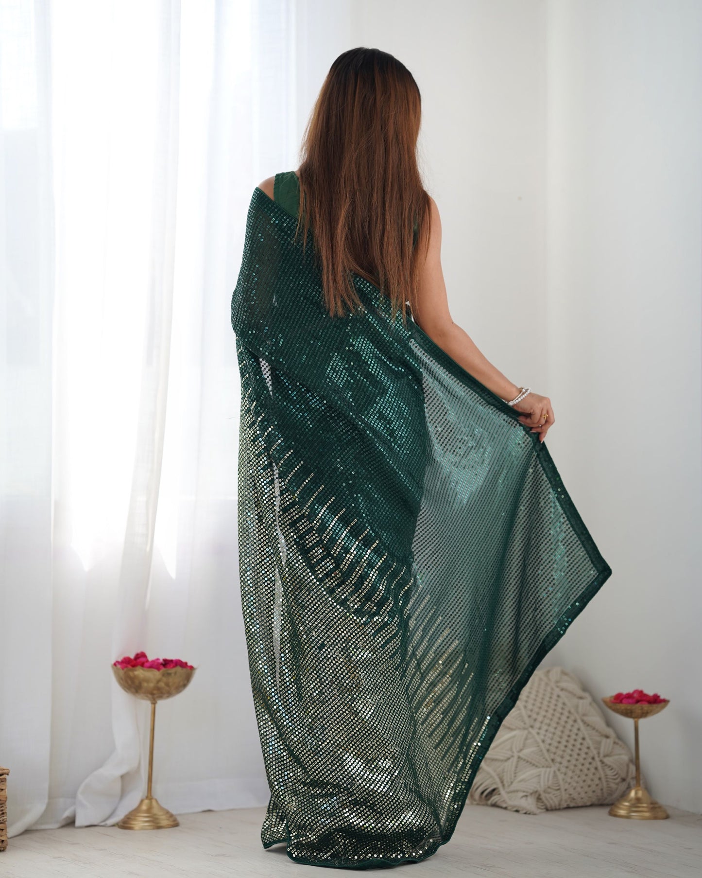 Dark green Georgette Saree design