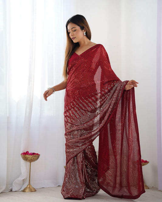Red Georgette Saree with designer blouse