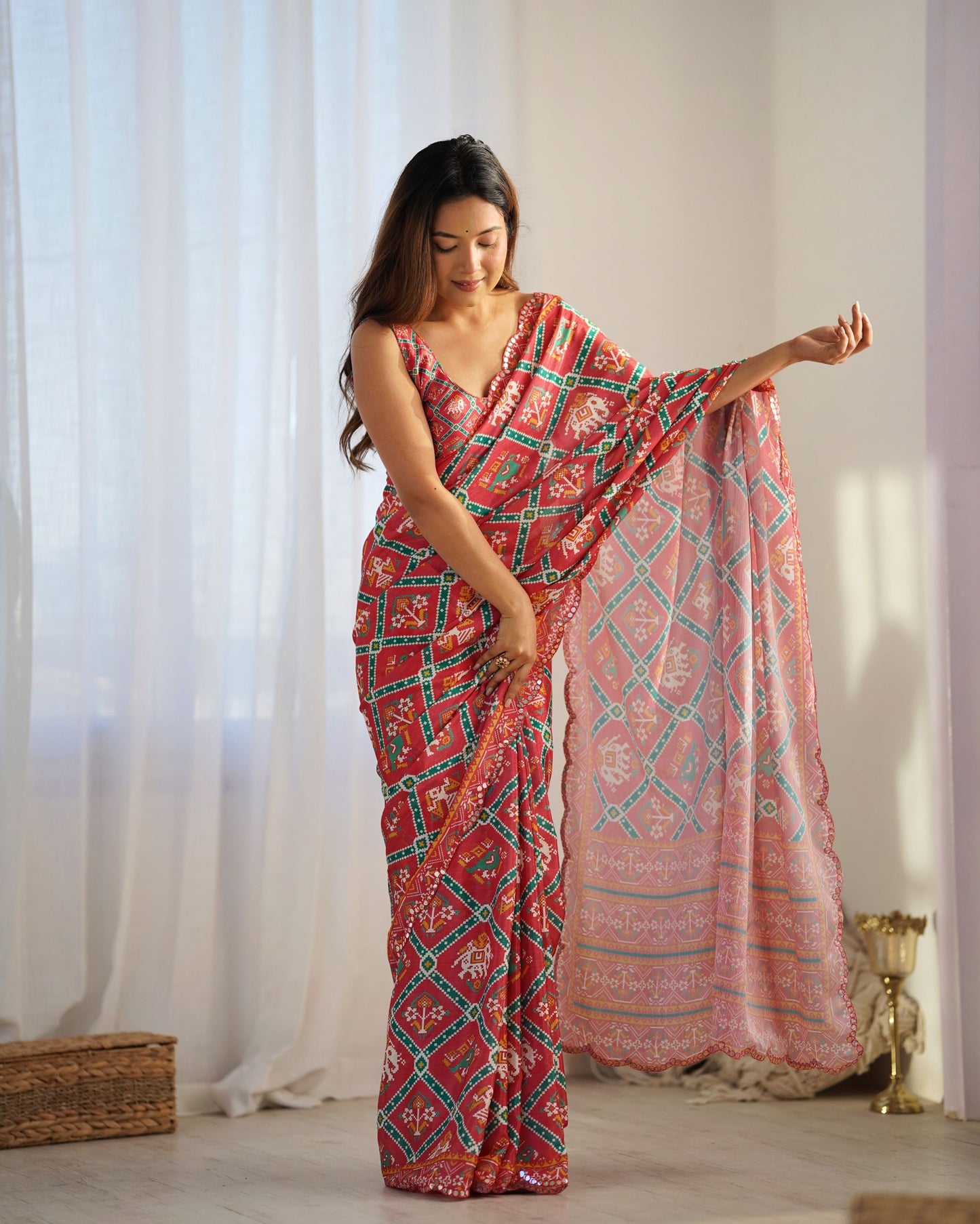 Red color printed saree price