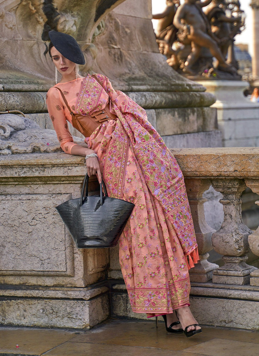 Peach floral Organza Saree