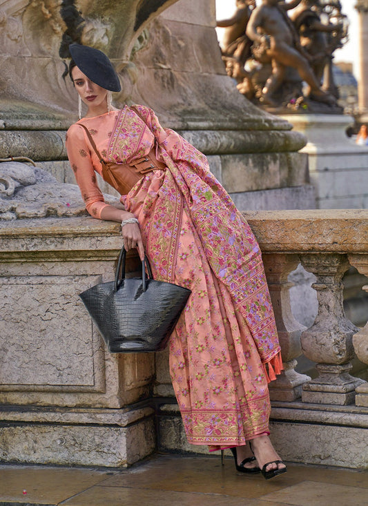 Peach floral Organza Saree