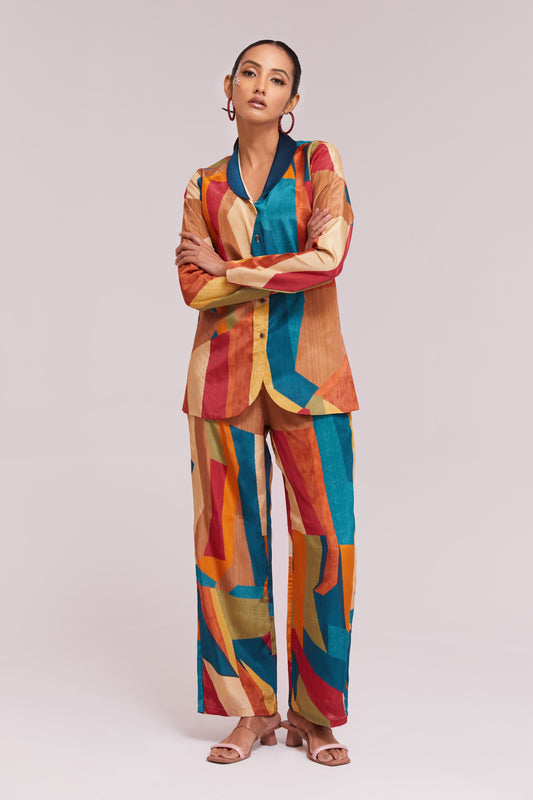 Multi color crepe printed co ord set images