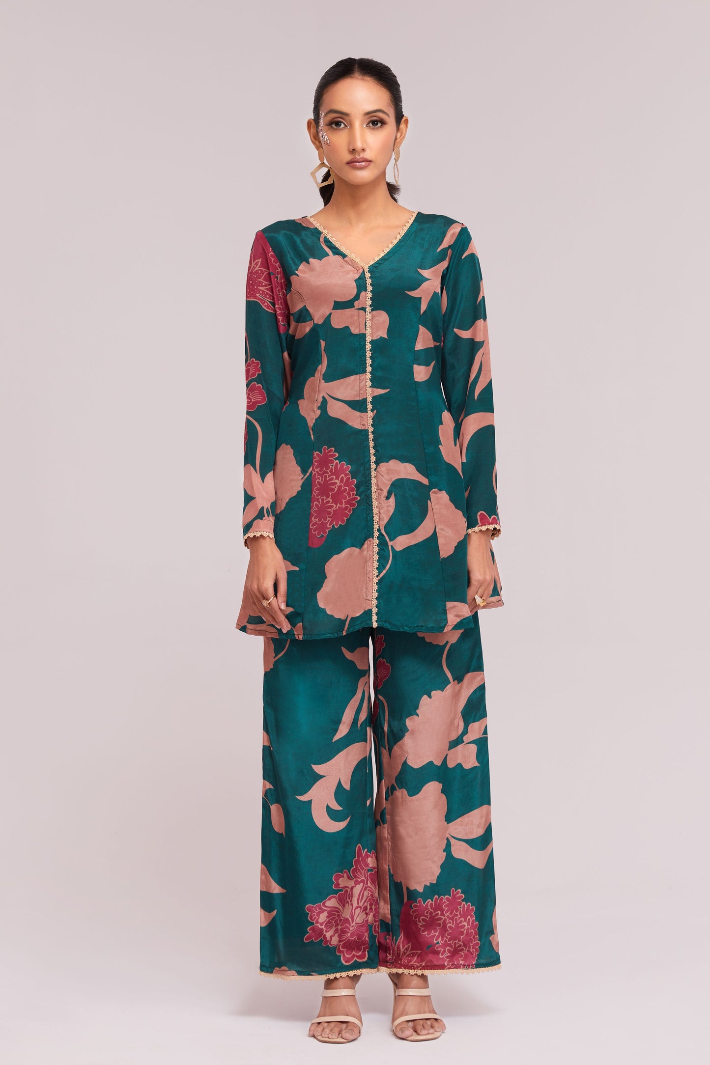 Teal color crepe designer co ord set for women