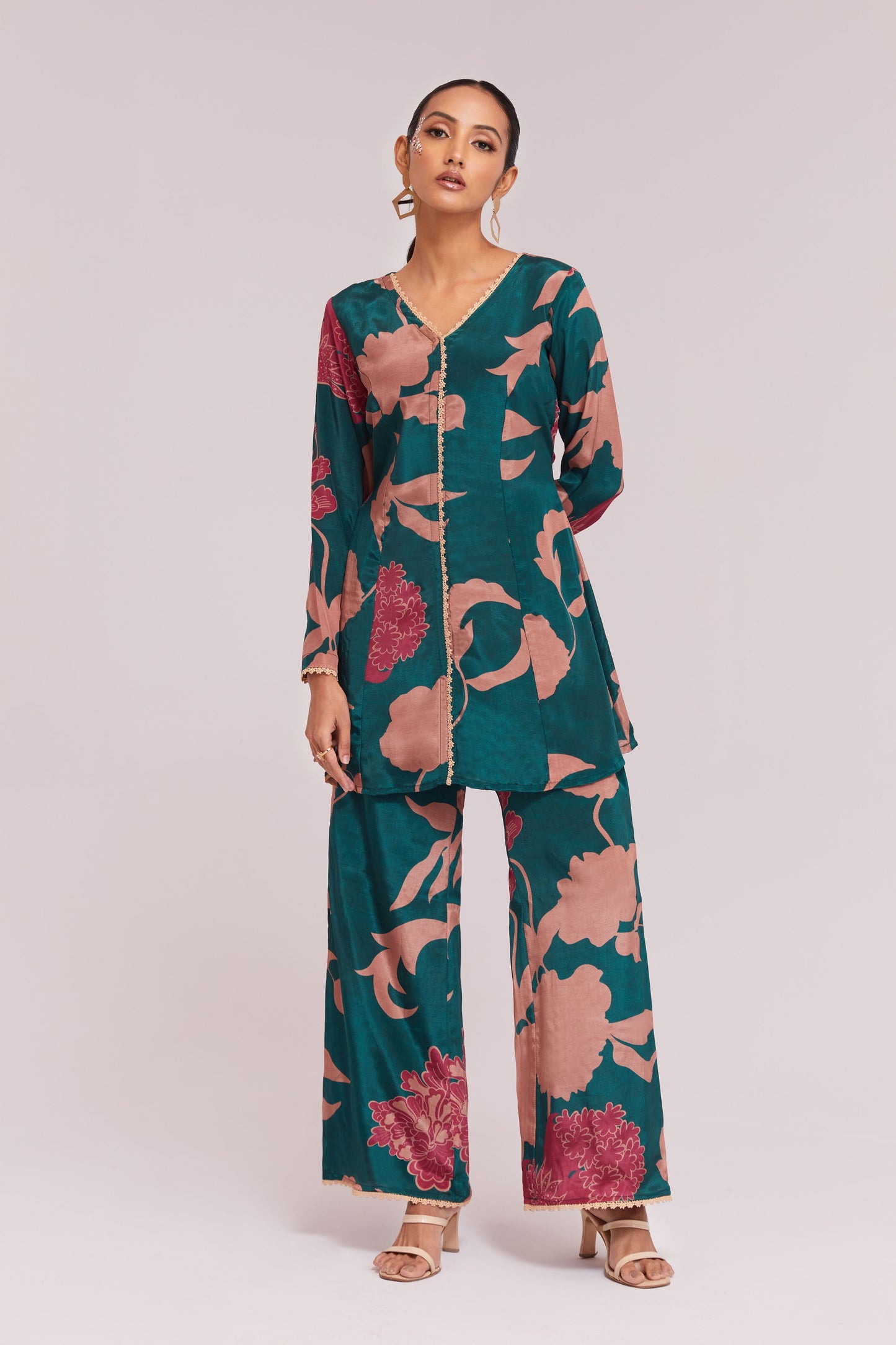 Teal color crepe designer co ord set images