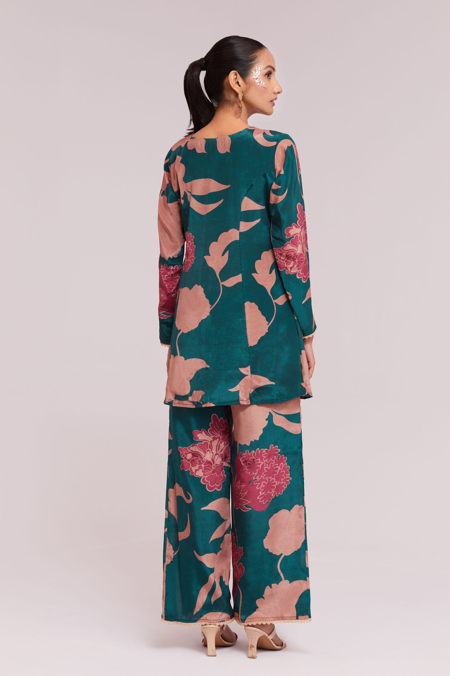 Teal color crepe designer co ord set design