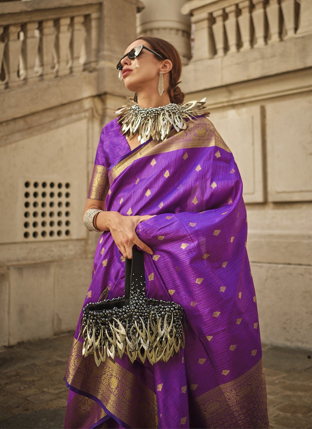 Purple color khadi handloom silk saree for women online shopping