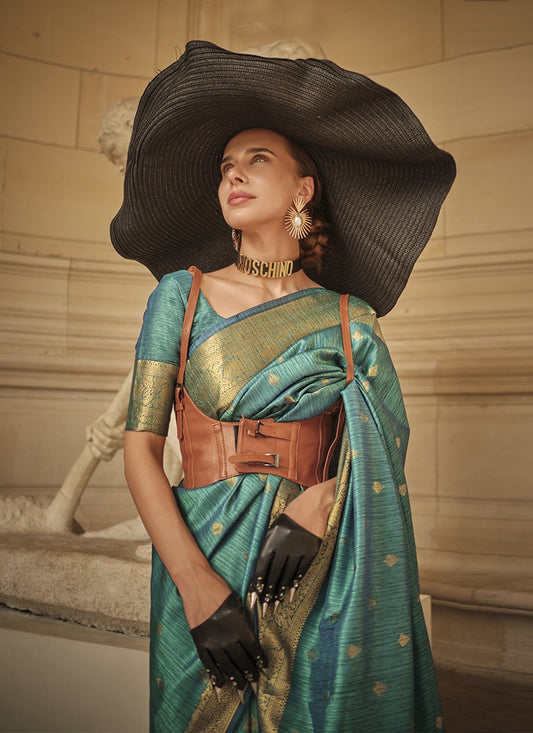 Green color khadi handloom silk saree for women price