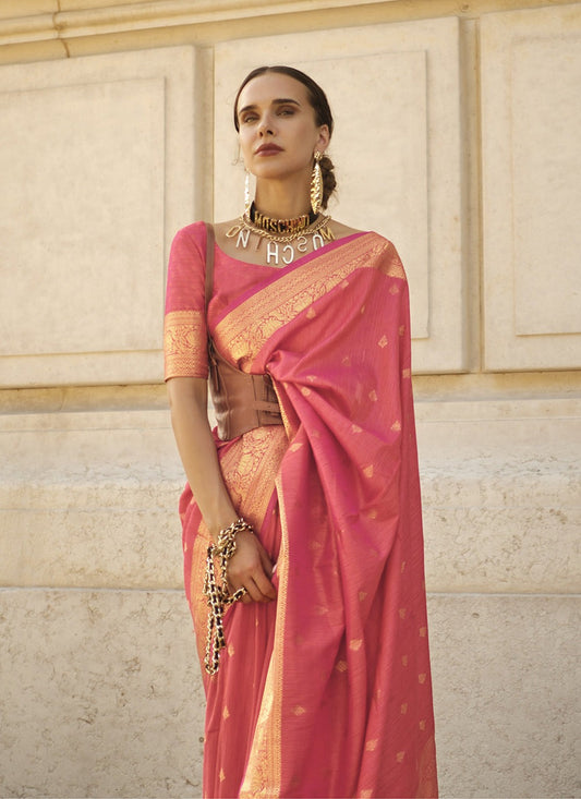 Pink color khadi handloom silk saree for women price