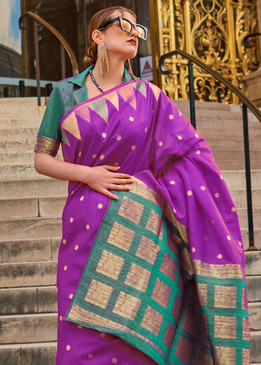 Purple color khadi silk saree with blouse images