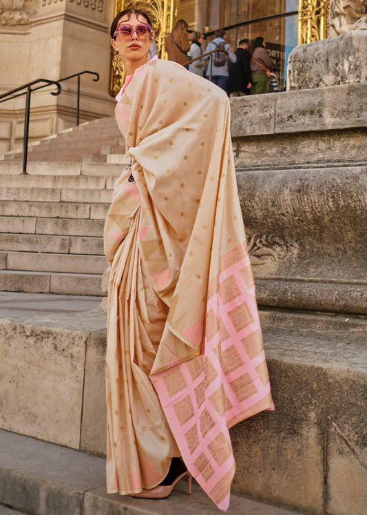 Beige color khadi silk saree for women price