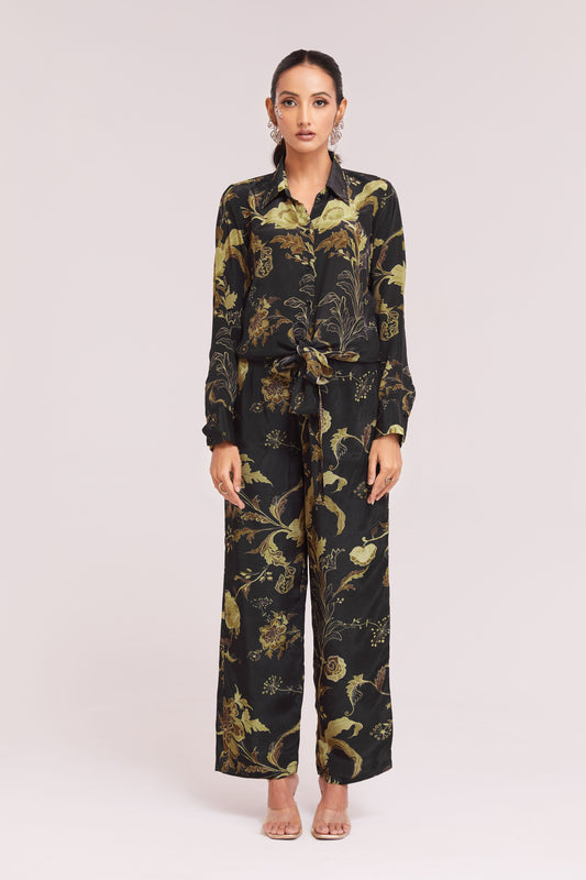 Black color crepe co ord set for women