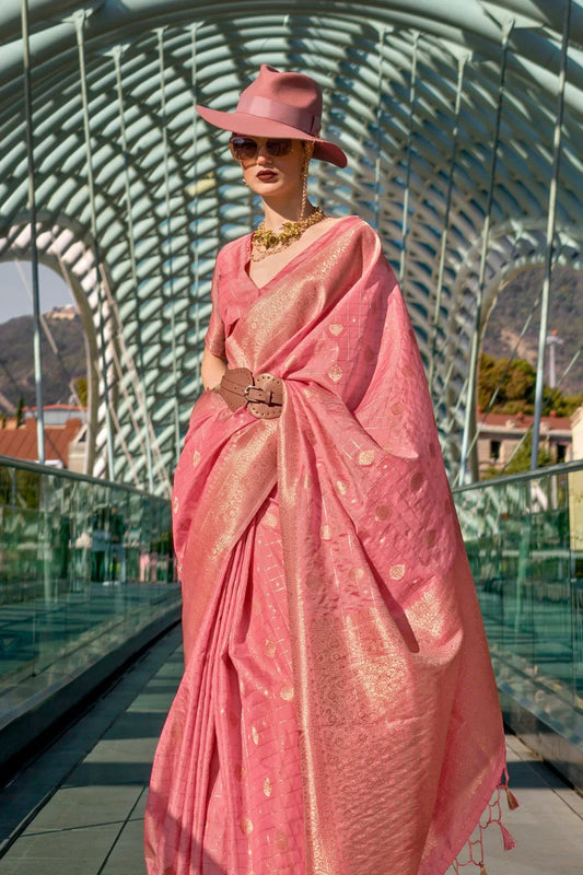 Peach color handloom silk saree or wedding