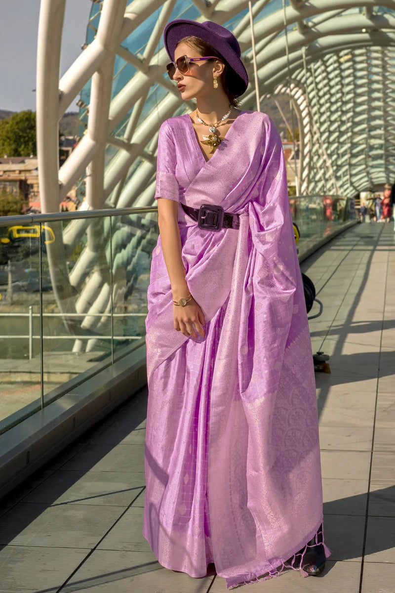 Purple color handloom silk saree for women