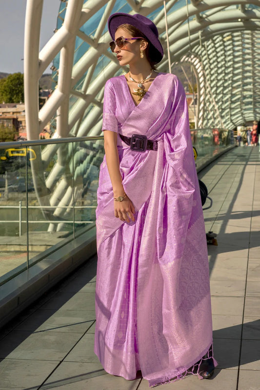 Purple color handloom silk saree for women