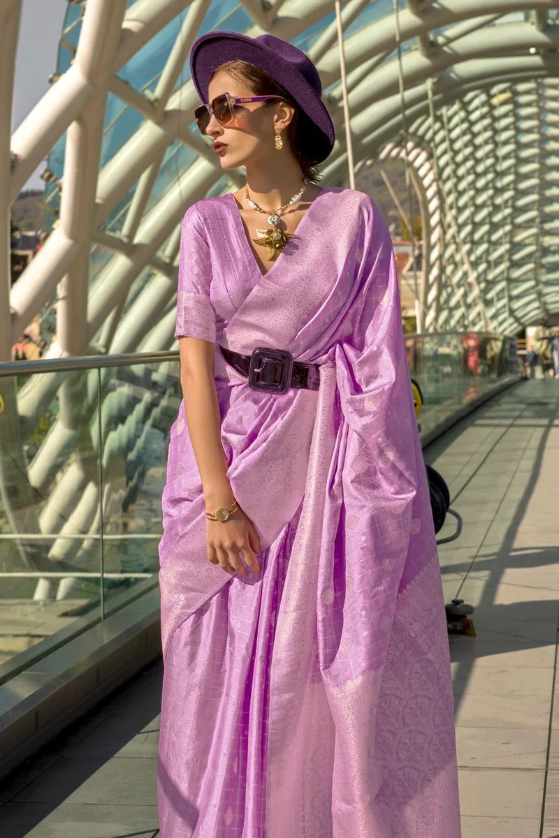 Purple color handloom silk saree for wedding