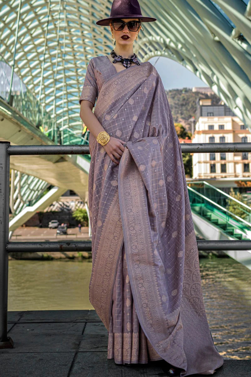 Lavender color handloom silk saree for women